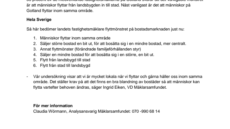 Vanligast att flytta från landsbygd till tätort på Gotland 