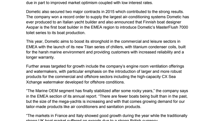 Dometic: Reports Strong Year in EMEA for OEM Marine Business