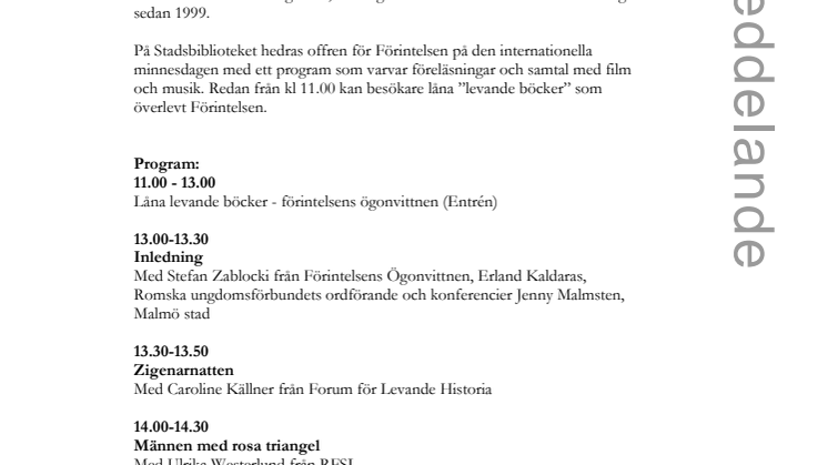 Förintelsens minnesdag på Stadsbiblioteket i Malmö