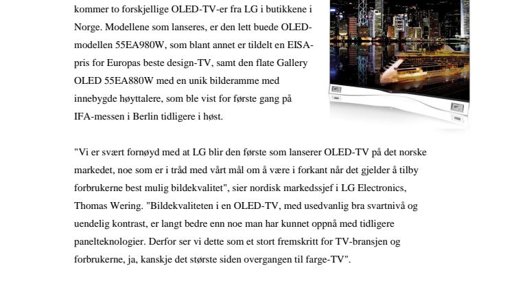 ÅRETS MEST ETTERLENGTEDE NYHET – LGs OLED-TV I SALG I NORGE FRA OKTOBER