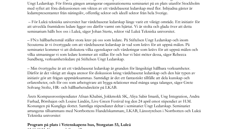 Kungligt seminarium för ungt ledarskap arrangeras i Luleå