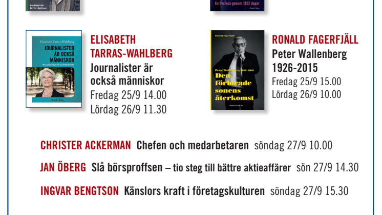 Claes Malmberg, Elisabeth Tarras-Wahlberg m fl i Ekerlids monter på bokmässan