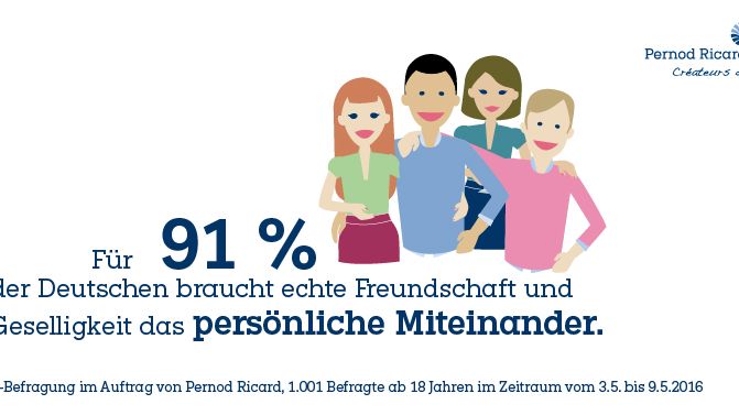 Die Studie von Statista im Auftrag von Pernod Ricard Deutschland zeigt, dass dem Deutschen das gesellige Beisammensein mit Freunden und Familie besonders wichtig ist. 