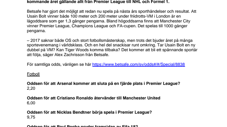 Så blir sportåret 2017 – enligt oddsen