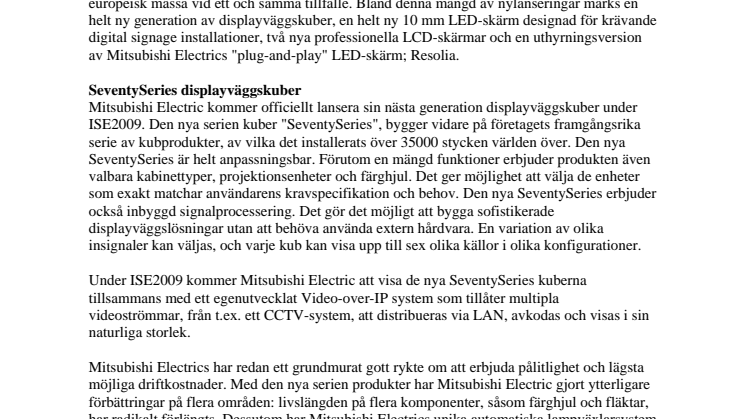 Mitsubishi Electric aviserar sin största produktlansering någonsin på ISE 2009
