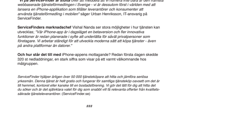 ServiceFinder först i världen med app för tjänsteförmedling!