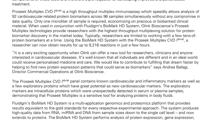 Olink Bioscience introduces a 92 protein biomarker panel for cardiovascular disease