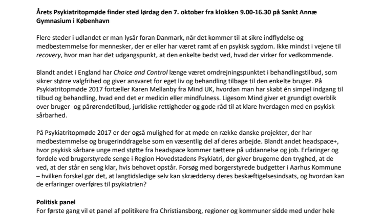 Psykiatritopmøde 2017: Lad pengene følge borgeren