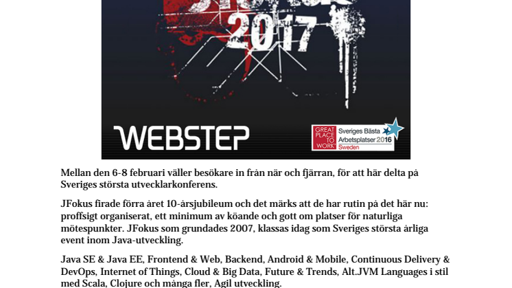 Webstep stolt sponsor av JFokus 2017