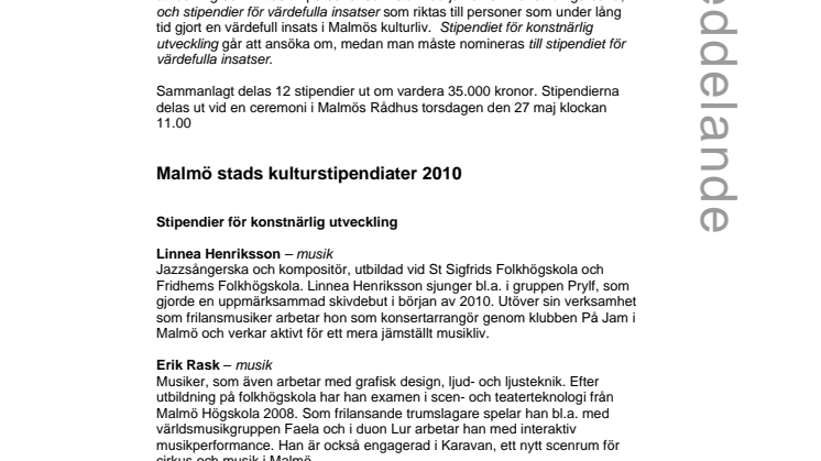 Malmö stads kulturstipendiater 2010