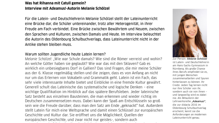 Was hat Rihanna mit Catull gemein? - Interview mit Latein-Autorin Melanie Schölzel 