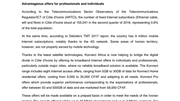 Konnect Africa to conquer the Ivorian market for high-speed satellite Internet access 