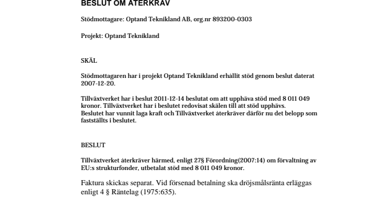 Återkrav 20 aug 2012