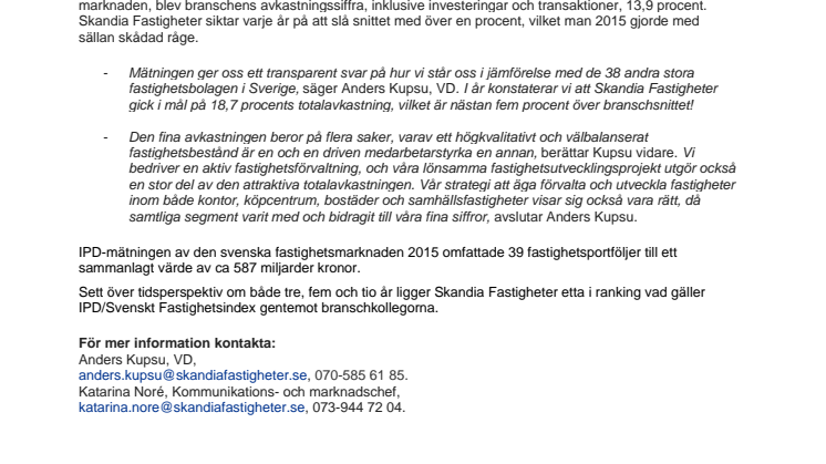Skandia Fastigheter gör det igen: Kraftig totalavkastning levereras till 1,4 miljoner Skandia-ägare