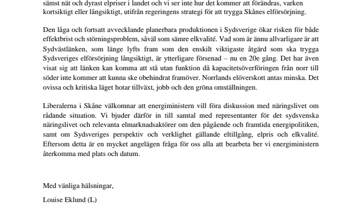 L Inbjudan till samtal energiministern