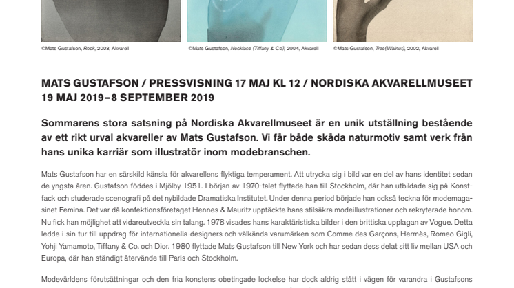 MATS GUSTAFSON / PRESSVISNING 17 MAJ KL 12 / NORDISKA AKVARELLMUSEET