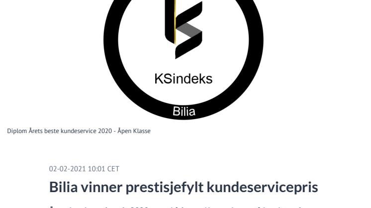 Bilia vinner prestisjefylt kundeservicepris