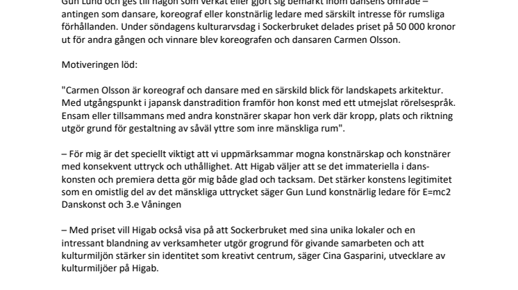 Carmen Olsson tilldelas Göteborgs Danspris 2019