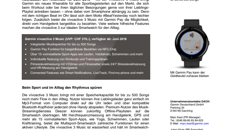 Immer im Takt mit der vívoactive 3 Music