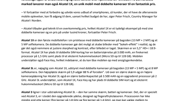 Alcatel lancerer flere mobiltelefoner til en god pris
