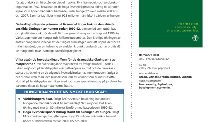 Sammanfattning av FAO:s Hungerrapport (SOFI) 2008