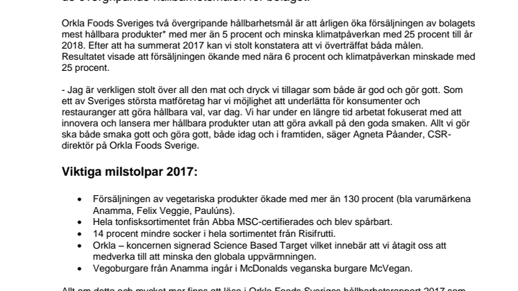 Orkla Foods Sveriges Hållbarhetsberättelse 2017