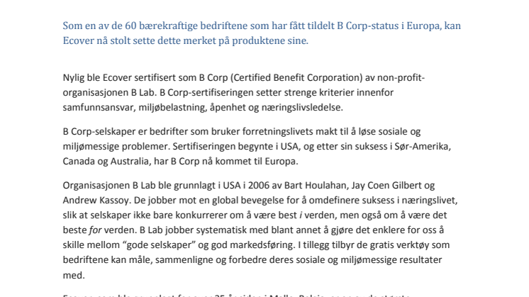 Ecover har fått ny miljøsertifisering