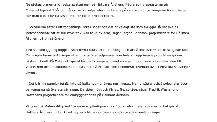 Solceller uppåt väggarna – nu blir det solceller också på balkongerna på Ålidhem