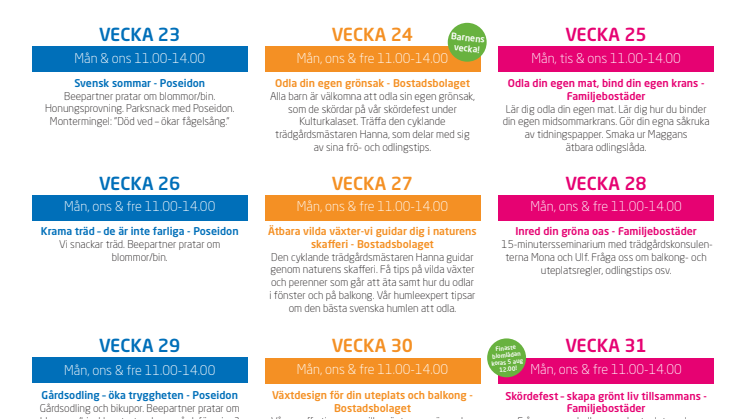 Veckoschema Poseidon på Gothenburg Green World