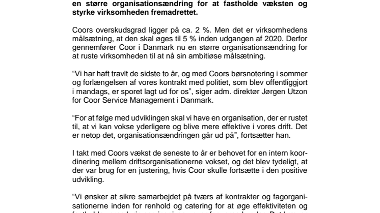 Vækst betyder ændringer i organisationen hos Coor Danmark