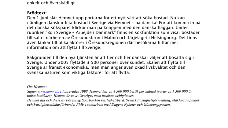 Ny tjänst för danska besökare på Hemnet
