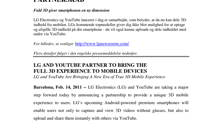 LG OG YOUTUBE INDGÅR TREDIMENSIONELT PARTNERSKAB