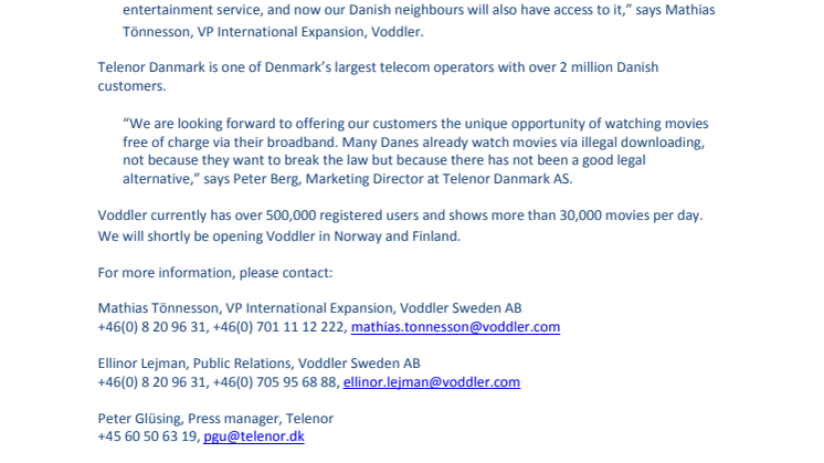 Voddler launch in Denmark together with Telenor.