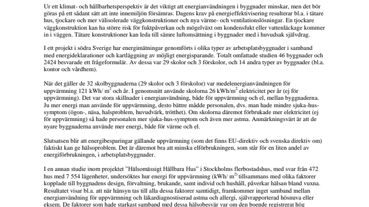 Energibesparingar kan ge sämre hälsa