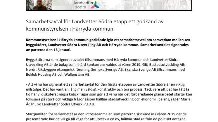 Samarbetsavtal för Landvetter Södra etapp ett godkänd av kommunstyrelsen i Härryda kommun