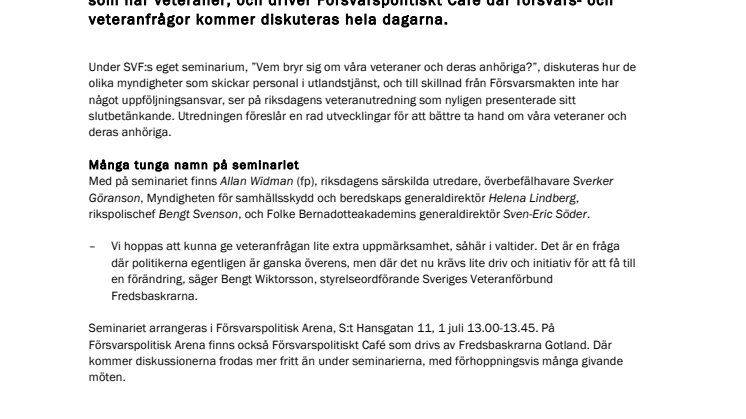 SVF synliggör veteranerna under Almedalsveckan