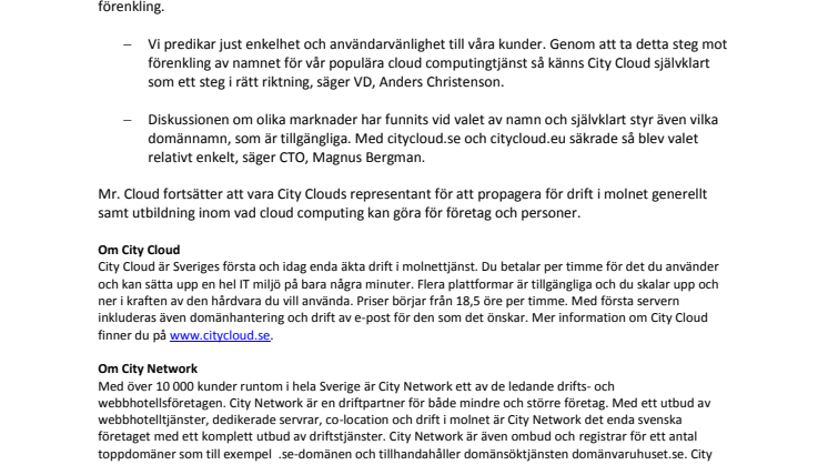 My CityCloud blir enklare – byter namn till City Cloud