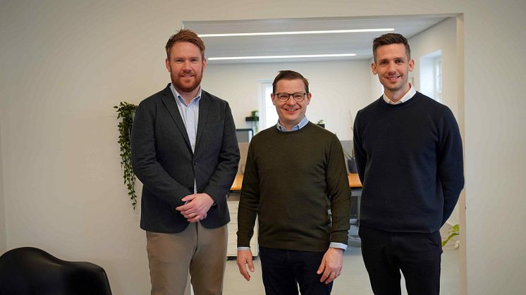 Från vänster: Anders Kjærsgaard grundare First-8, Gustav Paringer Head of M&A Presto, Mark Nilsson, grundare First-8