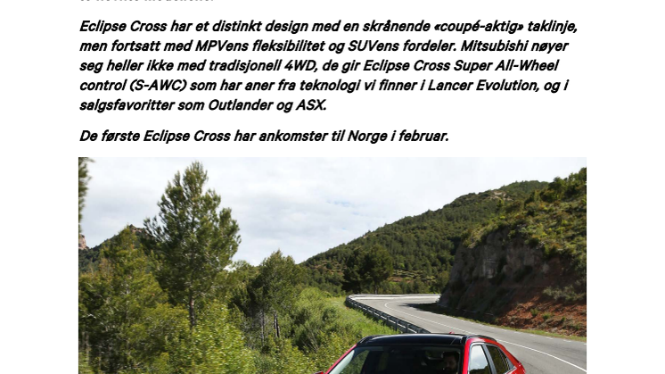 Helt nye Mitsubishi Eclipse Cross - her er prisene