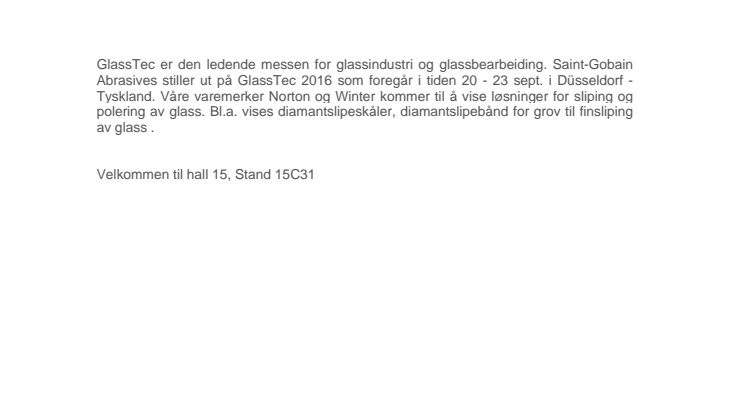 Norton stiller ut på GlassTec 2016
