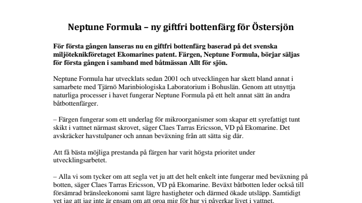 Neptune Formula – ny giftfri bottenfärg för Östersjön