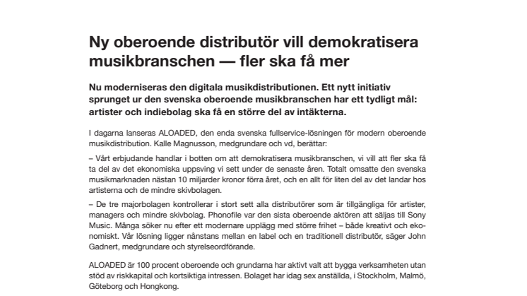 Ny oberoende distributör vill demokratisera musikbranschen — fler ska få mer