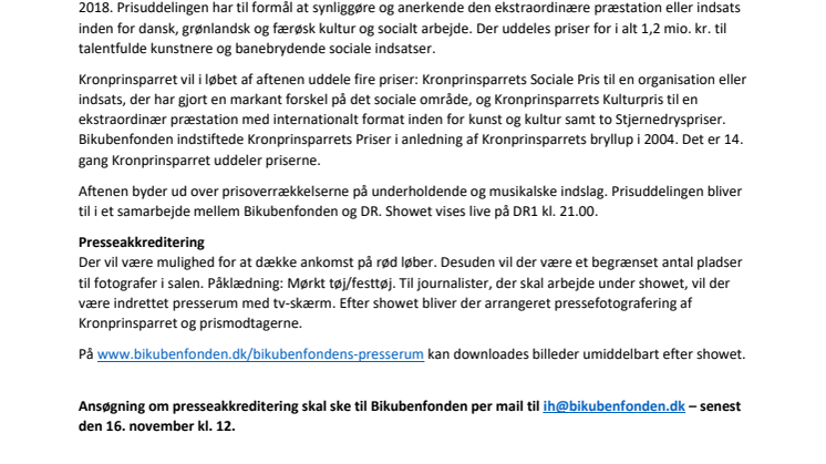 Presseinvitation Kronprinsparrets Priser 2018