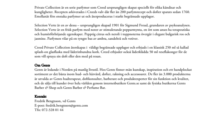 Gents säljer Sigmund Freuds parfym från Creed.