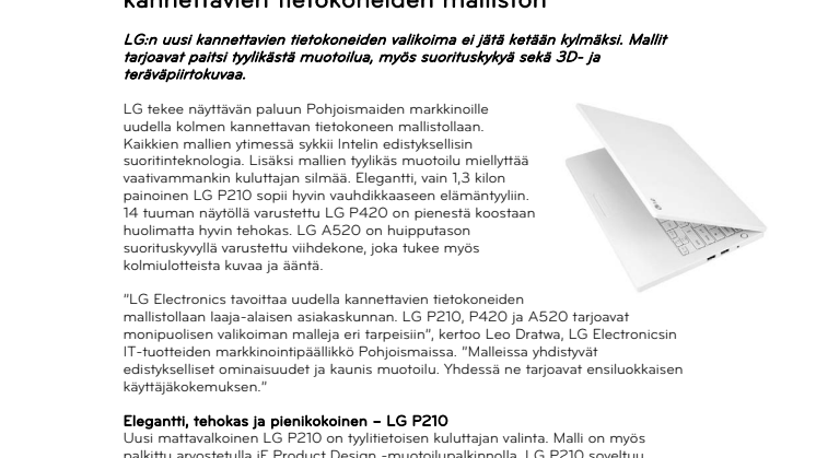 LG tuo markkinoille tyylikkään ja suorituskykyisen kannettavien tietokoneiden malliston