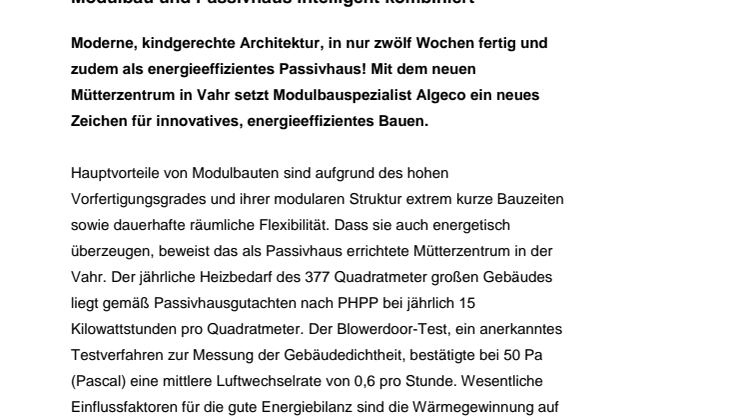 Mütterzentrum Bremen-Vahr: Modulbau und Passivhaus intelligent kombiniert