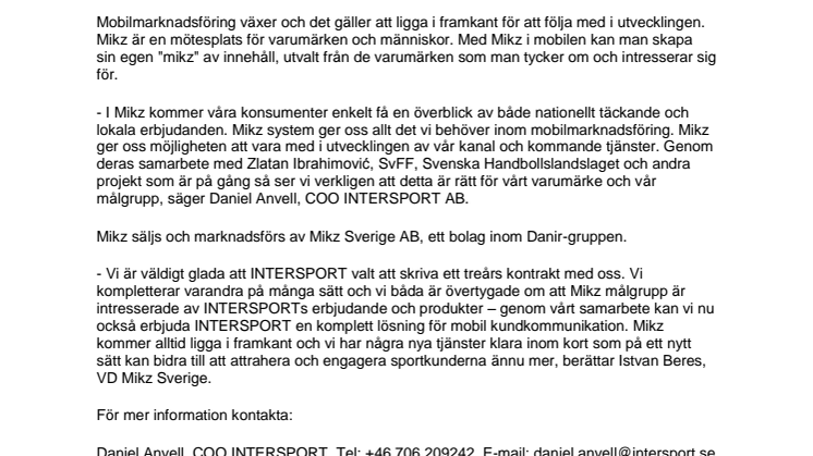 INTERSPORT väljer Mikz för mobil kommunikation