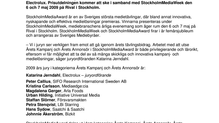 StockholmMediaAward 2009: Juryn för Årets Kampanj och Årets Annonsör utsedd