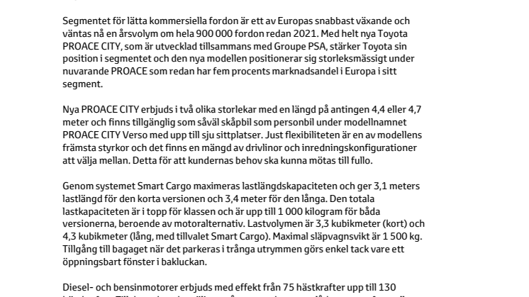 Nya Toyota PROACE CITY för smarta transporter