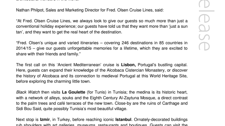 Explore the ancient monuments of the Mediterranean  with Fred. Olsen Cruise Lines